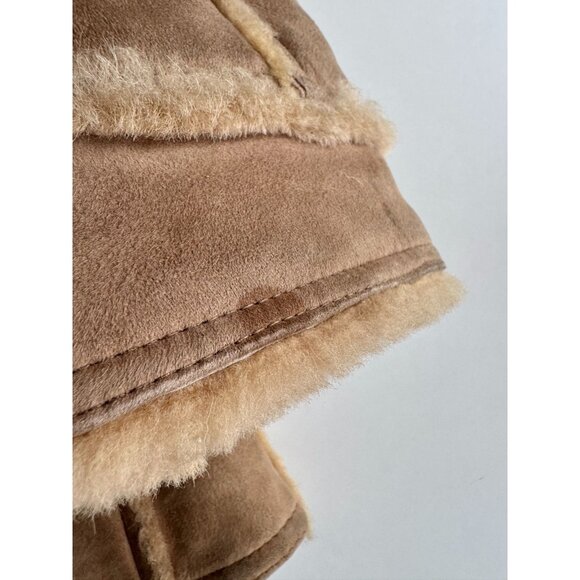 Vintage 70's Tan Genuine Sheepskin Suede Leather Shearling Ranch Coat, Size 6/XS - Picture 8 of 16